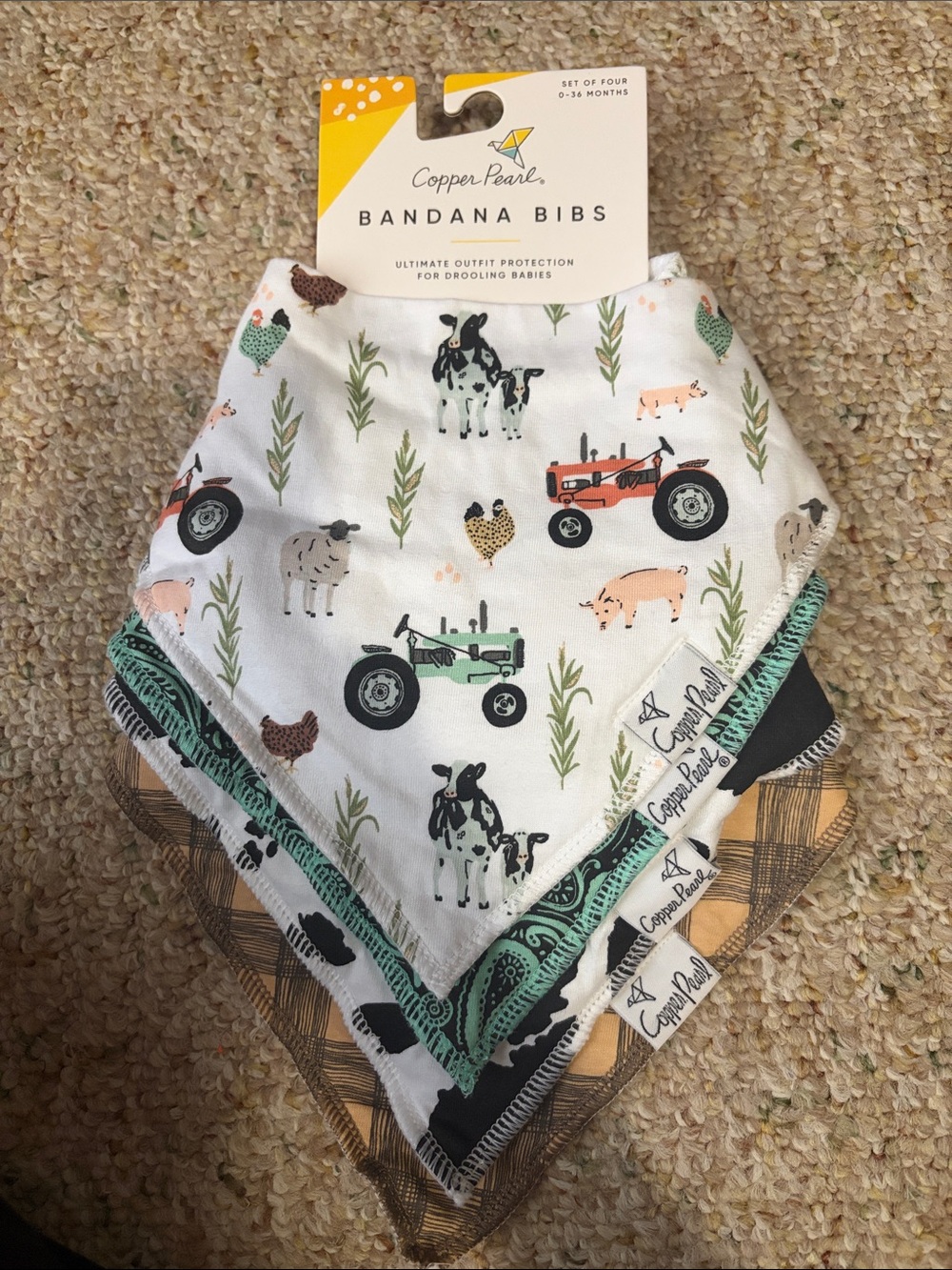 Copper Pearl Farm Friends Bandana Bib Set - Green/White/Black